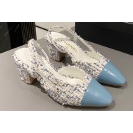 Chanel Heel 6.5cm Slingbacks G31318 Tweed Blue/Patent 2024