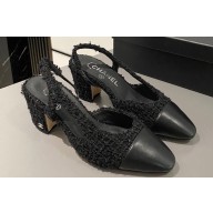 Chanel Heel 6.5cm Slingbacks G31318 Tweed Black/Leather 2024