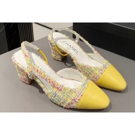 Chanel Heel 6.5cm Slingbacks G31318 Tweed Yellow 2024