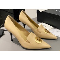Chanel Heel 7.5cm Metal CC Logo Lambskin Vintage Pumps Beige 2024