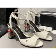Chanel Multicolor Chain Heel 8.5cm Lambskin Sandals White 2024