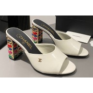 Chanel Multicolor Chain Heel 8.5cm Lambskin Mules White 2024