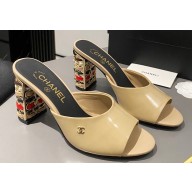 Chanel Multicolor Chain Heel 8.5cm Lambskin Mules Beige 2024