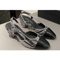 Chanel Heel 6.5cm Slingbacks G31318 Tweed Sequins Black 2024