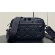 Louis Vuitton Monogram Shadow cowhide leather Alpha Messenger Bag Black 2024