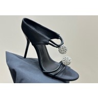 Saint Laurent Heel 11cm Pierre 110 Satin And Leather Crystal Ball Sandals Black 2024