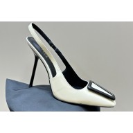 Saint Laurent Heel 5cm/9cm/11cm avenue slingback pumps in patent leather 756062 White 2024