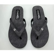 Chanel Crystal CC Logo Thongs G45716 Cotton & Silk Gray 2024