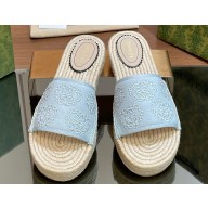 Gucci Women's Interlocking G espadrille sandals 771786 canvas Pale Blue 2024