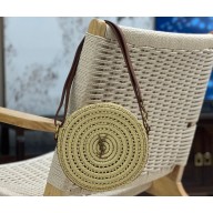 Saint Laurent round bag in raffia and vegetable-tanned leather 744292 Beige 2024