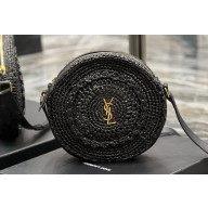 Saint Laurent round bag in raffia and vegetable-tanned leather 685601 Black 2024