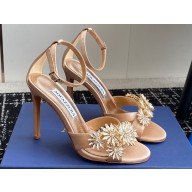 Aquazzura Heel 10cm Crystal Margarita embellished sandals Satin Nude 2024