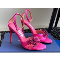 Aquazzura Heel 10cm Crystal Margarita embellished sandals Satin Fuchsia 2024