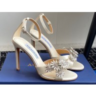 Aquazzura Heel 10cm Crystal Margarita embellished sandals Satin White 2024