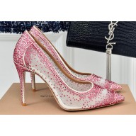 Gianvito Rossi Heel 10cm RANIA Pumps in Mesh White with Pink Crystals 2024