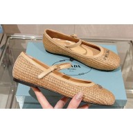 Prada Woven Raffia ballerinas with strap Beige 2024