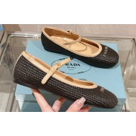 Prada Woven Raffia ballerinas with strap Black 2024