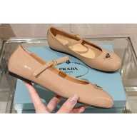 Prada Patent leather ballerinas with strap and logo-engraved metal buckle 1F567N Beige 2024