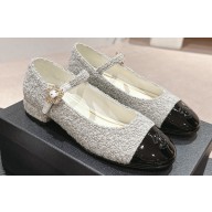 Chanel Mary Janes in Tweed Gray and Patent Black 2024