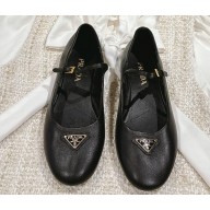 Prada Nappa leather ballerinas with strap and logo-engraved metal buckle 1F567N Black 2024