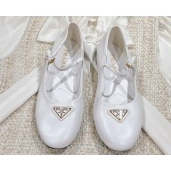Prada Nappa leather ballerinas with strap and logo-engraved metal buckle 1F567N White 2024