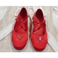 Prada Satin ballerinas with strap and logo-engraved metal buckle 1F567N Red 2024