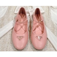 Prada Nappa leather ballerinas with strap and logo-engraved metal buckle 1F567N Pink 2024