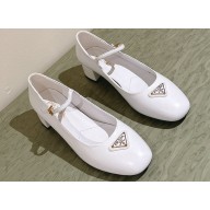 Prada Nappa leather Mary Jane pumps with strap and logo-engraved metal buckle 1I568N White 2024