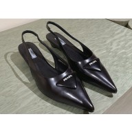 Prada Heel 4cm Brushed leather slingback pumps with triangle logo Black 2024