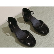 Prada Heel 4cm Patent leather pumps with instep strap and metal buckle 1I352N Black 2024