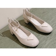Prada Heel 4cm Patent leather pumps with ankle strap and metal buckle 1I358N Ivory 2024