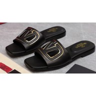 Valentino Vlogo Cut-Out Calfskin Slide Sandals Black 2024