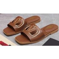 Valentino Vlogo Cut-Out Calfskin Slide Sandals Brown 2024