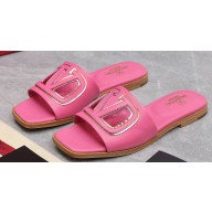 Valentino Vlogo Cut-Out Calfskin Slide Sandals Pink 2024