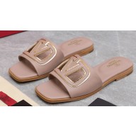 Valentino Vlogo Cut-Out Calfskin Slide Sandals Nude 2024