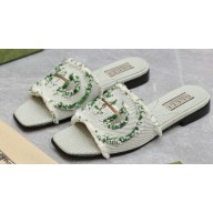 Gucci Women's Interlocking G slide sandals 782412 in canvas Green 2024