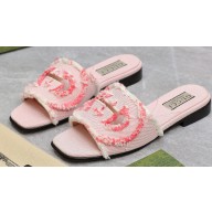 Gucci Women's Interlocking G slide sandals 782412 in canvas Pink 2024