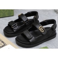 Gucci Women's Double G sandals 771578 in Black leather 2024