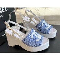 Chanel Tweed & Patent Calfskin Sandals G45555 Blue 2024