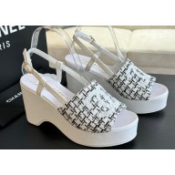 Chanel Tweed & Patent Calfskin Sandals G45555 Gray 2024