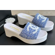 Chanel Tweed & Patent Calfskin Mules G45555 Blue 2024