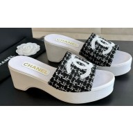 Chanel Tweed & Patent Calfskin Mules G45555 Black 2024