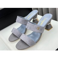 Chanel Kid Suede & Imitation Pearls Mules G45685 Gray 2024