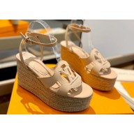 Louis Vuitton Heel 9cm Platform 6cm Calf leather LV Isola Wedge Sandals Beige 2024