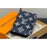 Louis Vuitton Monogram Shadow calfskin leather Pocket Organizer Wallet M83378 Ink Blue/White 2024