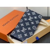 Louis Vuitton Monogram Shadow calfskin leather Brazza Wallet Ink Blue/White 2024