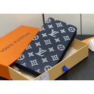 Louis Vuitton Monogram Shadow calfskin leather Zippy Vertical Wallet M83381 Ink Blue/White 2024