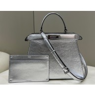 Fendi Peekaboo ISeeU Medium Bag in nappa Leather Silver 2024