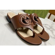 Gucci Women's Interlocking G cut-out thong slide sandals 782411 Brown 2024