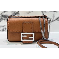 Fendi Mini Baguette Bag Brown Selleria with 309 hand-sewn topstitches 2024